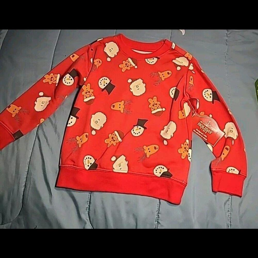 4T Holiday Time long sleeved shirt with Santa, Snowman, Gingerbread. Warm
